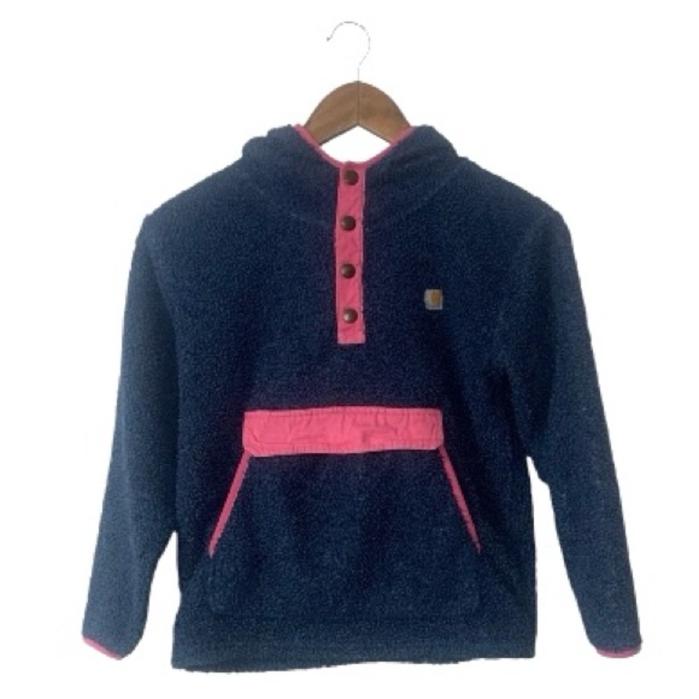 Carhartt Blue Pink Sherpa Fleece Sweatshirt Quarter Buttons Blue Pink Girls 10